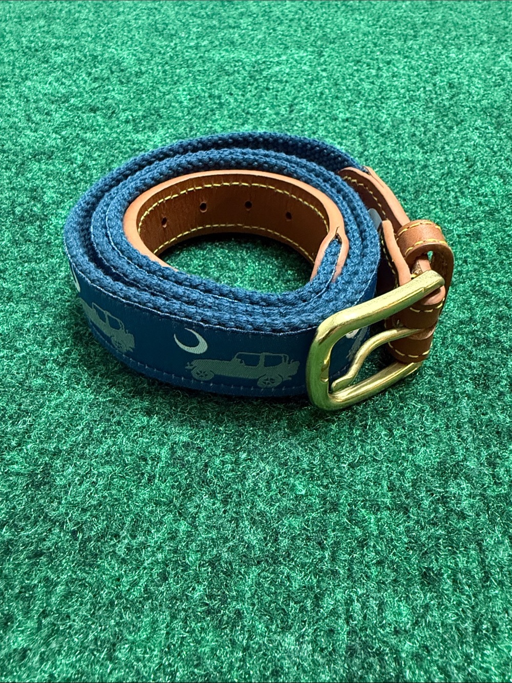 Mens Simply Southern Needlepoint/ Canvas Style Belt (Size 38/ Blue & Leather)